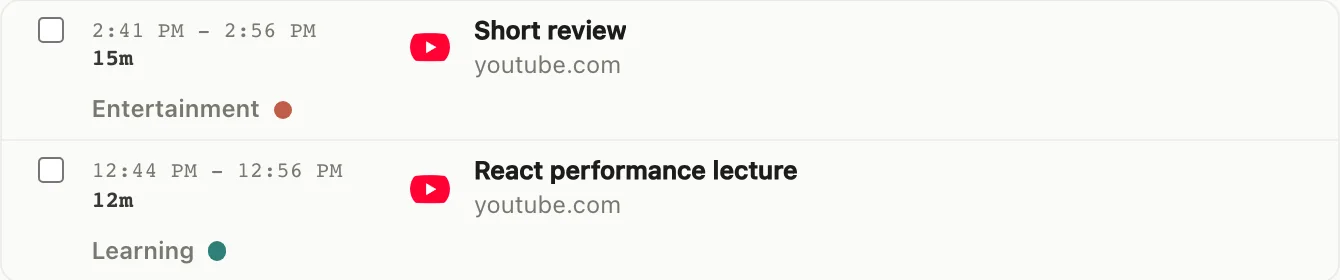 Two activities on the same video service classified as Learning and Entertainment